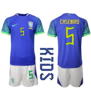 Brazil Casemiro #5 Replica Away Stadium Kit for Kids World Cup 2022 Short Sleeve (+ pants)